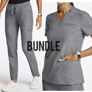 [SET] NWT Jaanuu 3-Pocket Scrub Top S Heathered Grey Slim 8 Pocket Cargo Pant XS